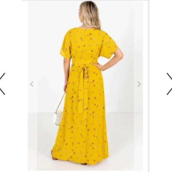 Bella Ella Golden horizon Mustard Yellow floral wrap maxi Dress Gorgeous Sz M - Picture 2 of 15